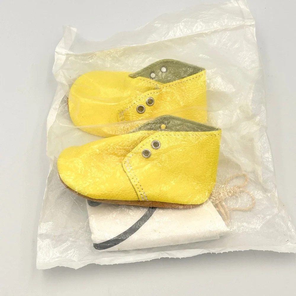 Mon Petit Shoes Handmade Yellow Pebbled‎ Leather Oxford Baby Booties Gift Size 3
